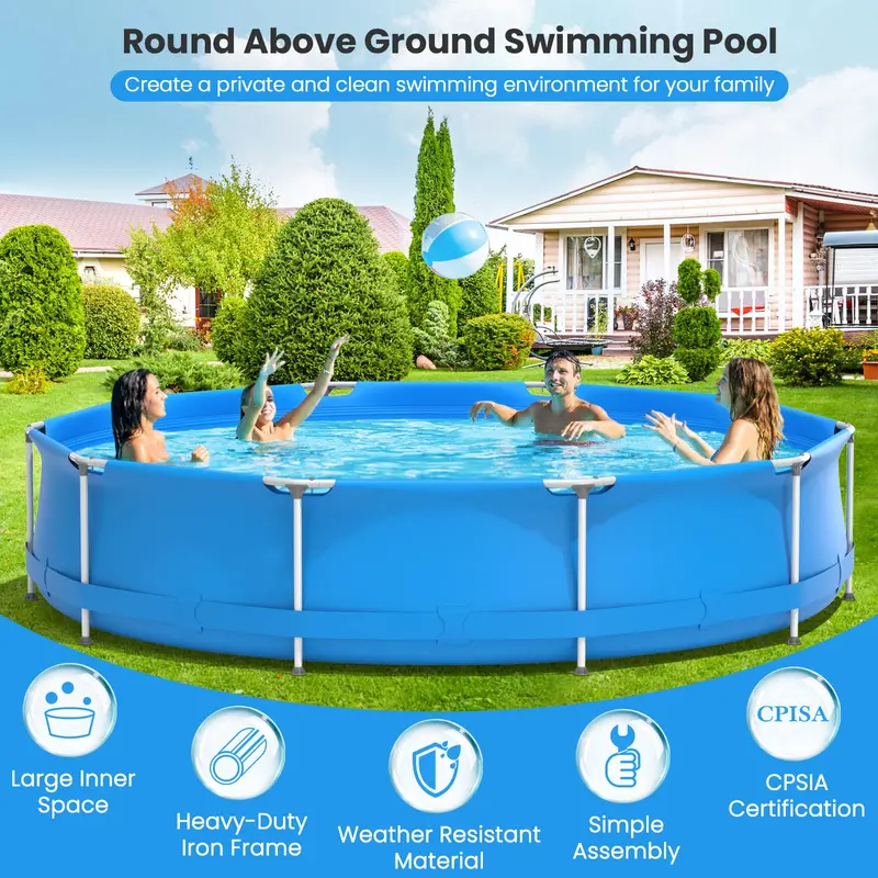 12-Foot Round Above-Ground Pool – Steel-Frame Backyard Swimming Pool (30" Deep)
