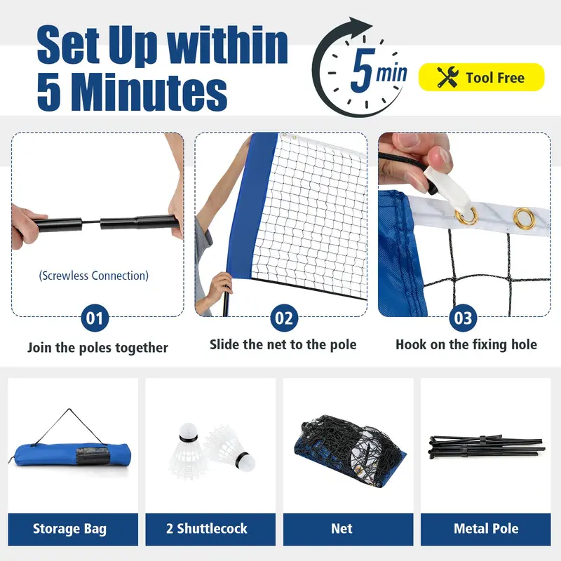 14-Foot Adjustable Multi-Sport Net Set — Versatile Badminton, Volleyball, and Pickleball System