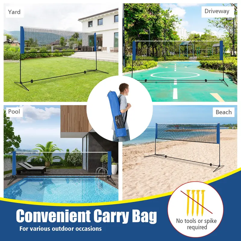 14-Foot Adjustable Multi-Sport Net Set — Versatile Badminton, Volleyball, and Pickleball System