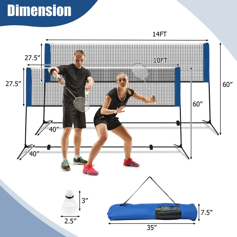 14-Foot Adjustable Multi-Sport Net Set — Versatile Badminton, Volleyball, and Pickleball System