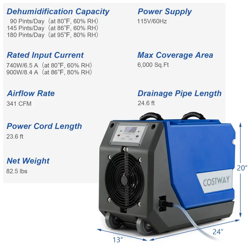 180-PPD Industrial-Strength Dehumidifier for Basements, Warehouses, and Expansive Facilities
