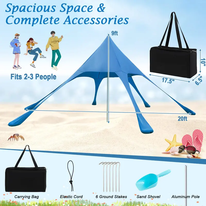 20x20 FT UPF50+ Beach Canopy Tent – Lightweight Aluminum Frame with Full Accessory Kit