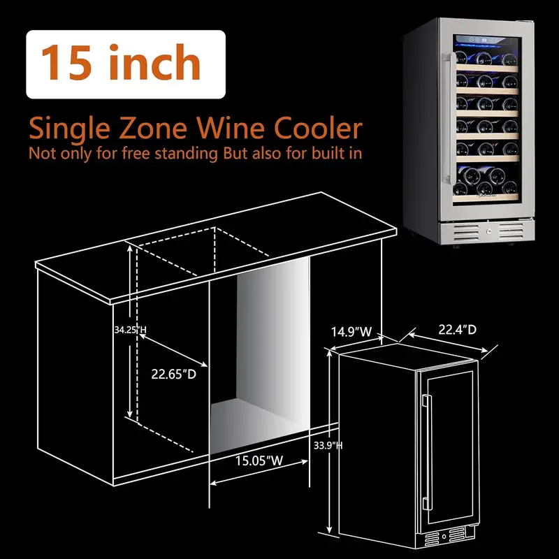 24-Inch Dual-Zone Wine Cooler – 46-Bottle Stainless Steel Refrigerator, Built-In or Freestanding, Reversible Glass Door