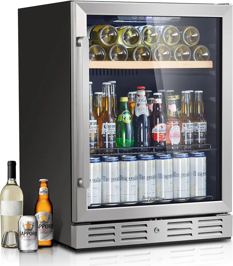 24-Inch Dual-Zone Wine Cooler – 46-Bottle Stainless Steel Refrigerator, Built-In or Freestanding, Reversible Glass Door