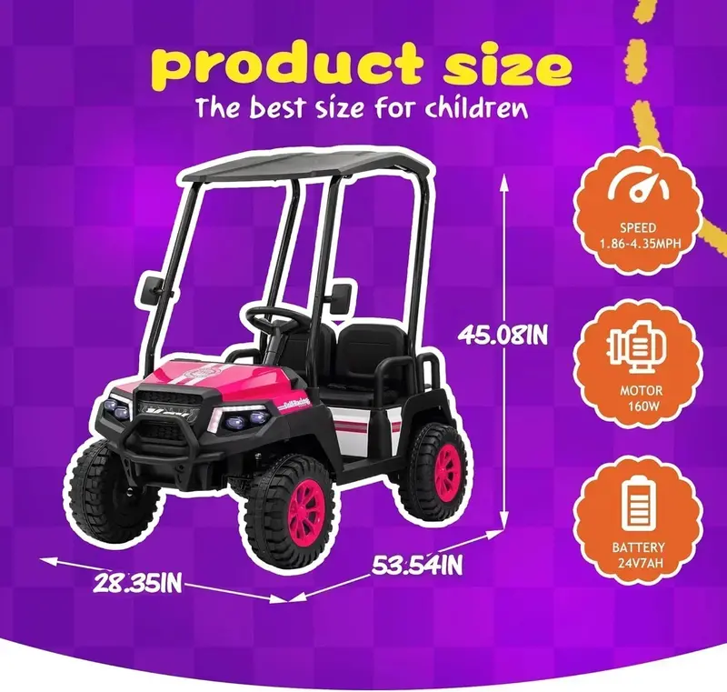 24V Youth Golf Cart with Remote Control, Adjustable Awning & Enhanced Suspension