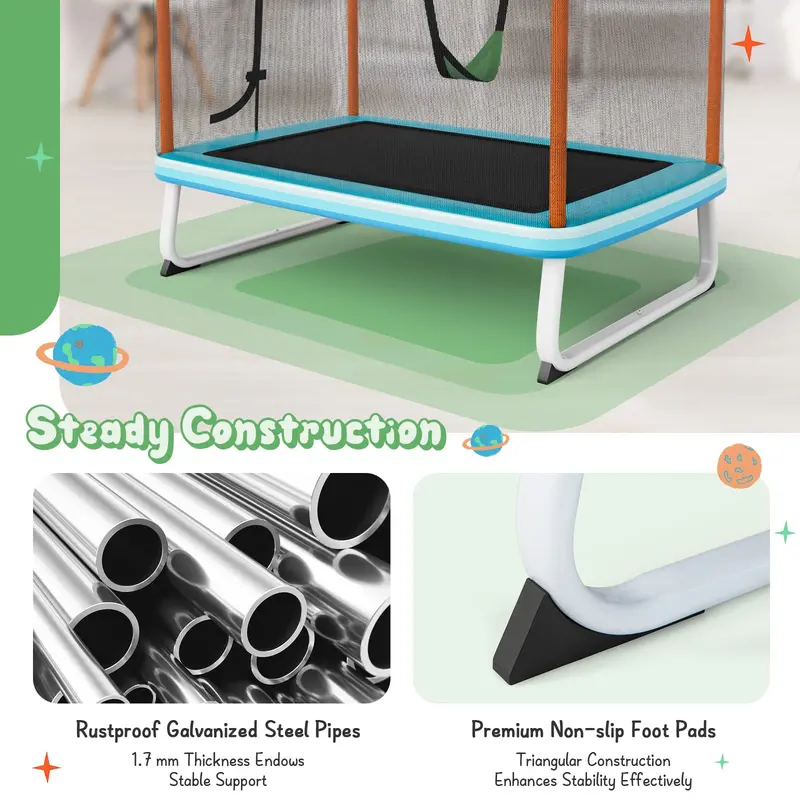 3-in-1 Toddler Trampoline with Bounce Pad, Swing Seat, and Pull-Up Bar