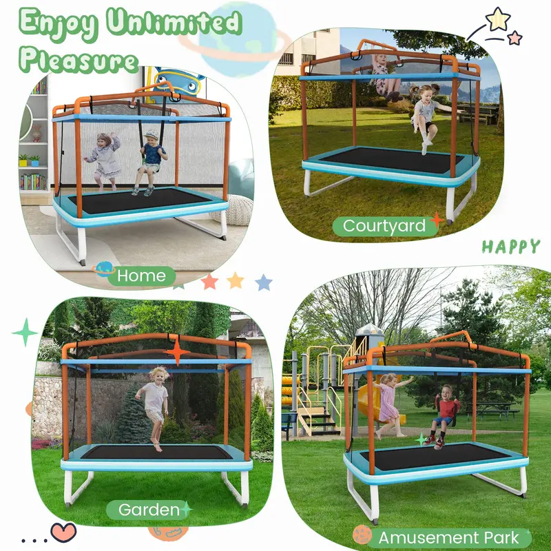 3-in-1 Toddler Trampoline with Bounce Pad, Swing Seat, and Pull-Up Bar