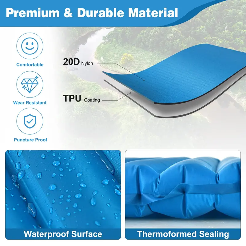 3-Inch Thick Inflatable Camping Pad — Waterproof Backpacking Air Mattress for Car and Trail Use