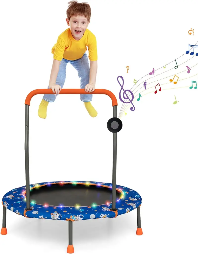 36-Inch Bluetooth-Enabled LED-Trimmable Trampoline with Safety Net