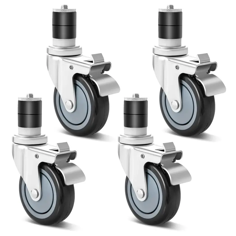 4-Inch Expandable Stem Caster Wheel Set – 4-Pack Including Two Locking Brake Casters