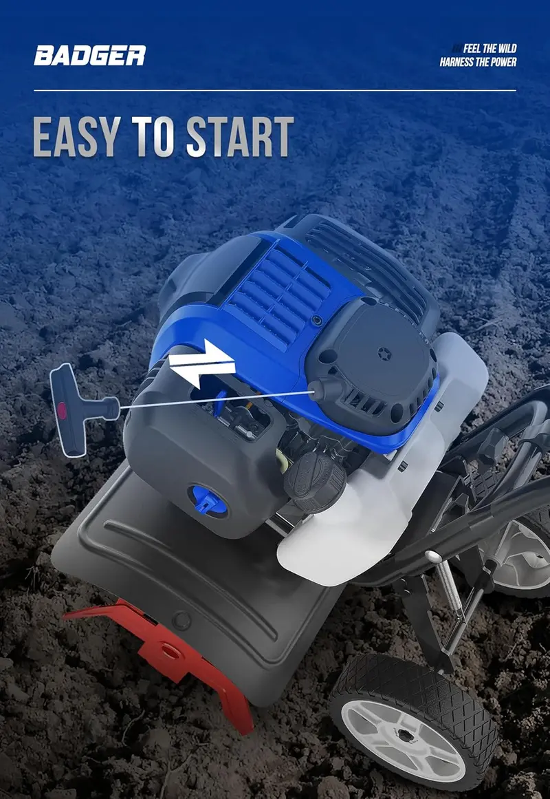 53cc Gas-Powered Mini Tiller with 15-Inch Width and Adjustable Handle for Efficient Lawn and Soil Cultivation