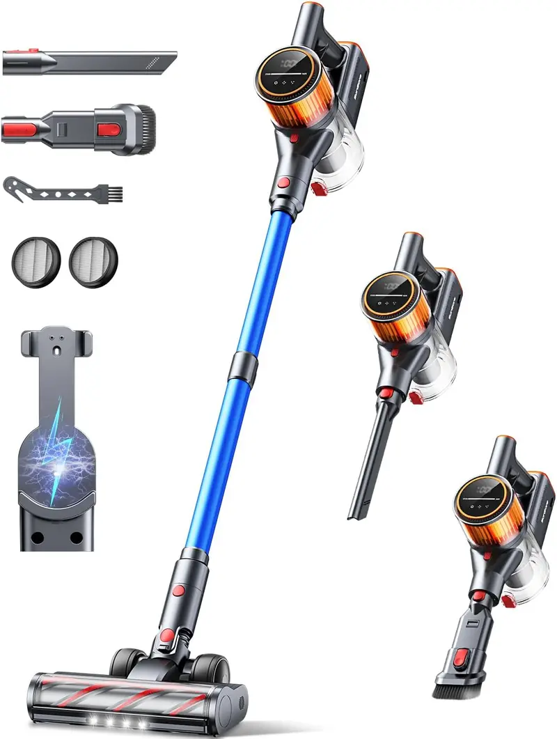 550W Cordless Stick Vacuum — 45KPa Suction, 60-Minute Runtime & Wall-Mount Charging Station for Pet Hair, Carpets & Hard Floors