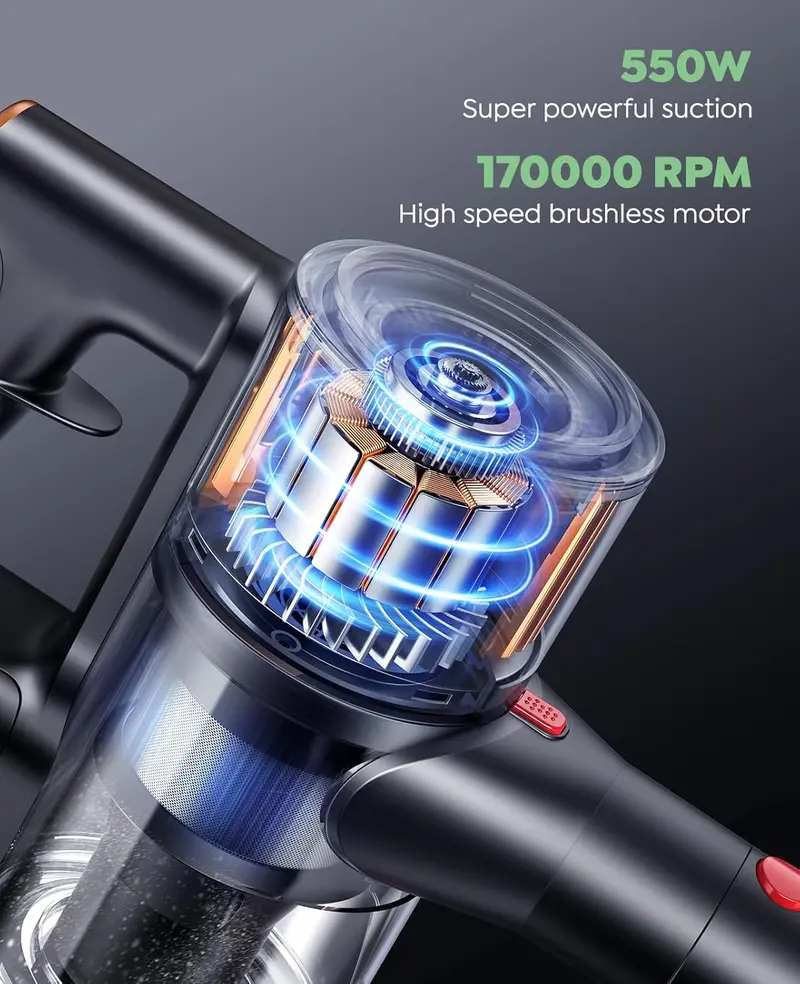 550W Cordless Stick Vacuum — 45KPa Suction, 60-Minute Runtime & Wall-Mount Charging Station for Pet Hair, Carpets & Hard Floors 2