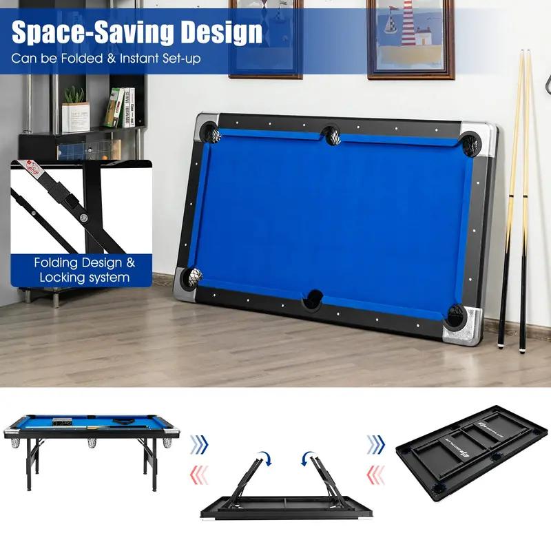 6-Foot Foldable Pool Table – Compact Billiards Set with Complete Accessories