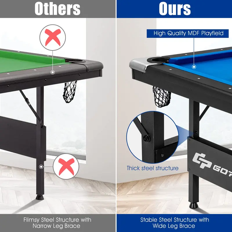 6-Foot Foldable Pool Table – Compact Billiards Set with Complete Accessories