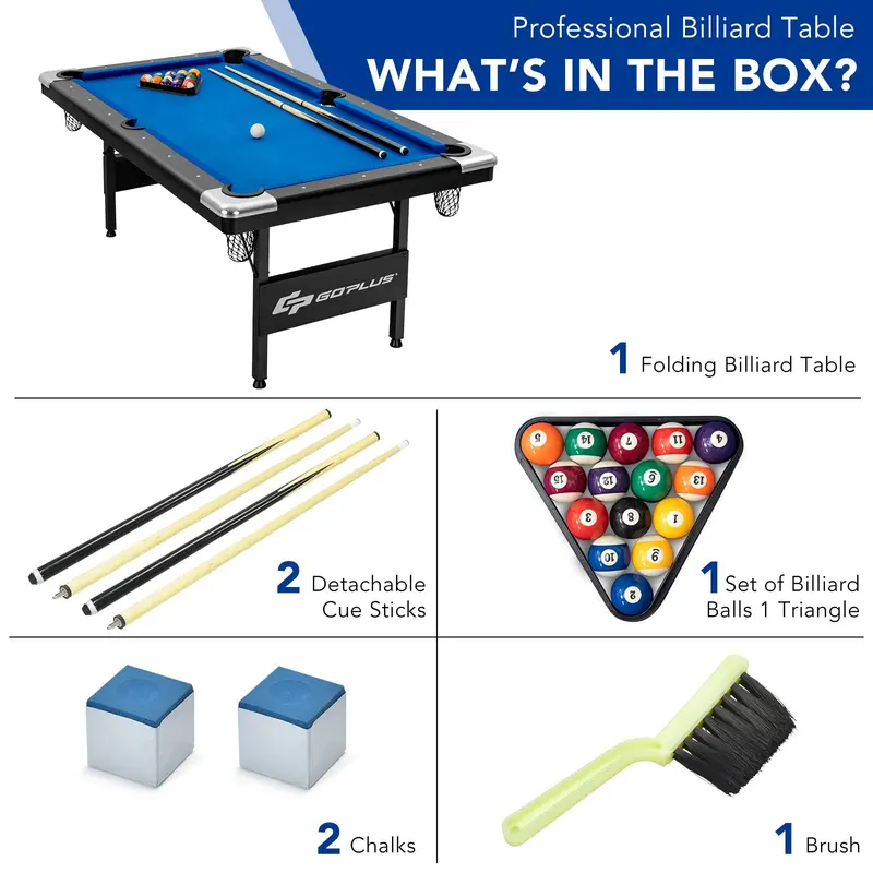 6-Foot Foldable Pool Table – Compact Billiards Set with Complete Accessories