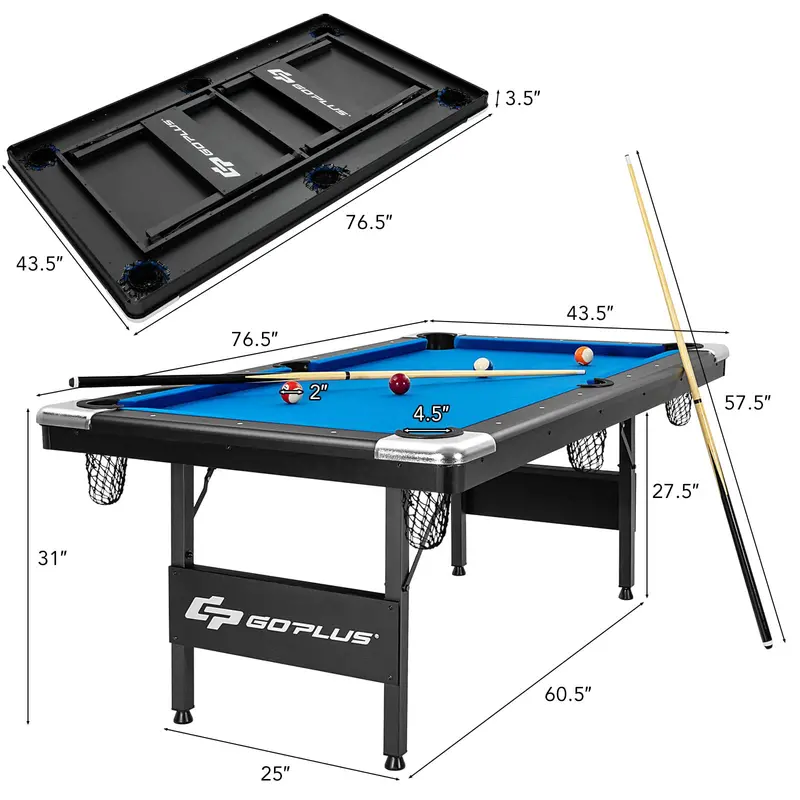 6-Foot Foldable Pool Table – Compact Billiards Set with Complete Accessories