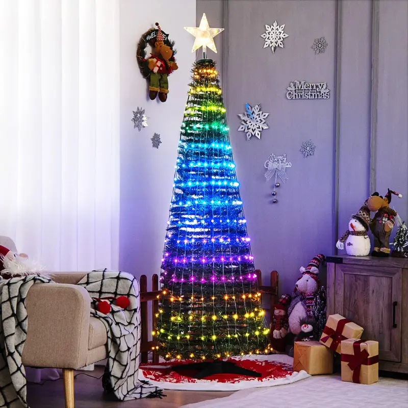 6-Foot Pre-Lit Pop-Up Christmas Tree – Collapsible Xmas Display with 282 RGB LED Lights 2