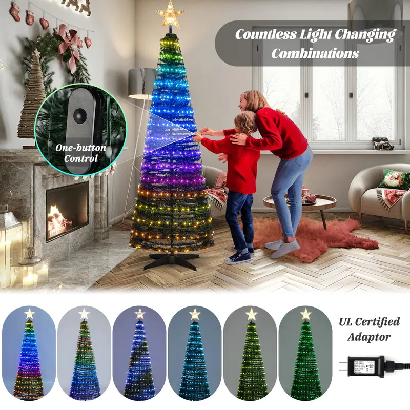 6-Foot Pre-Lit Pop-Up Christmas Tree – Collapsible Xmas Display with 282 RGB LED Lights