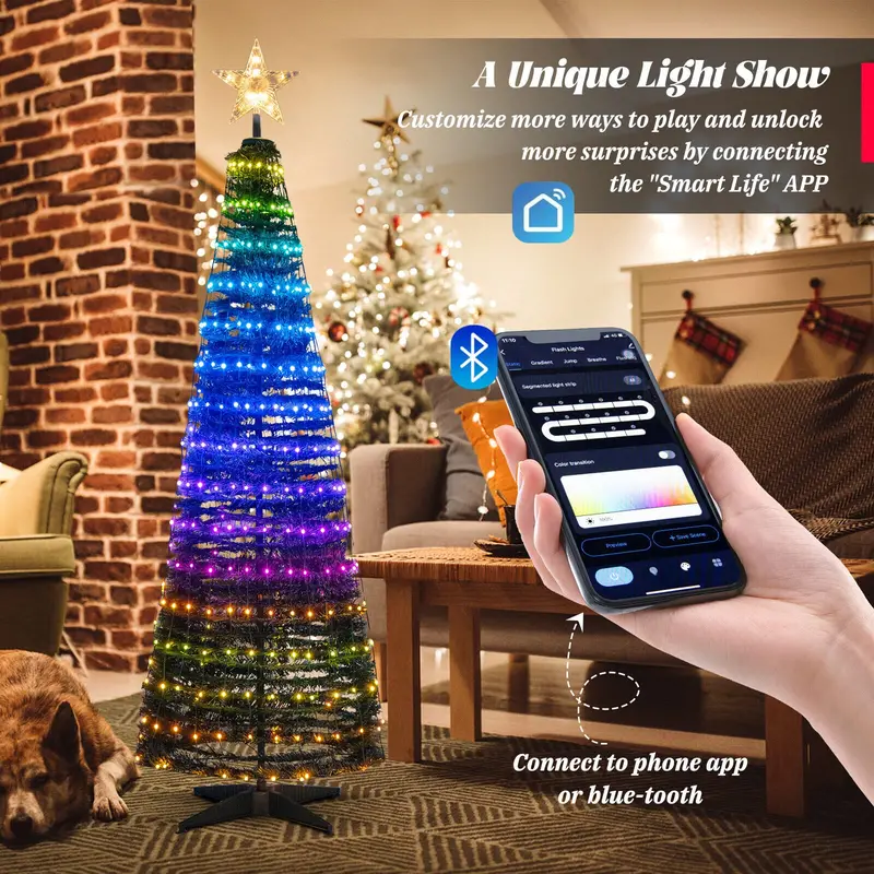 6-Foot Pre-Lit Pop-Up Christmas Tree – Collapsible Xmas Display with 282 RGB LED Lights
