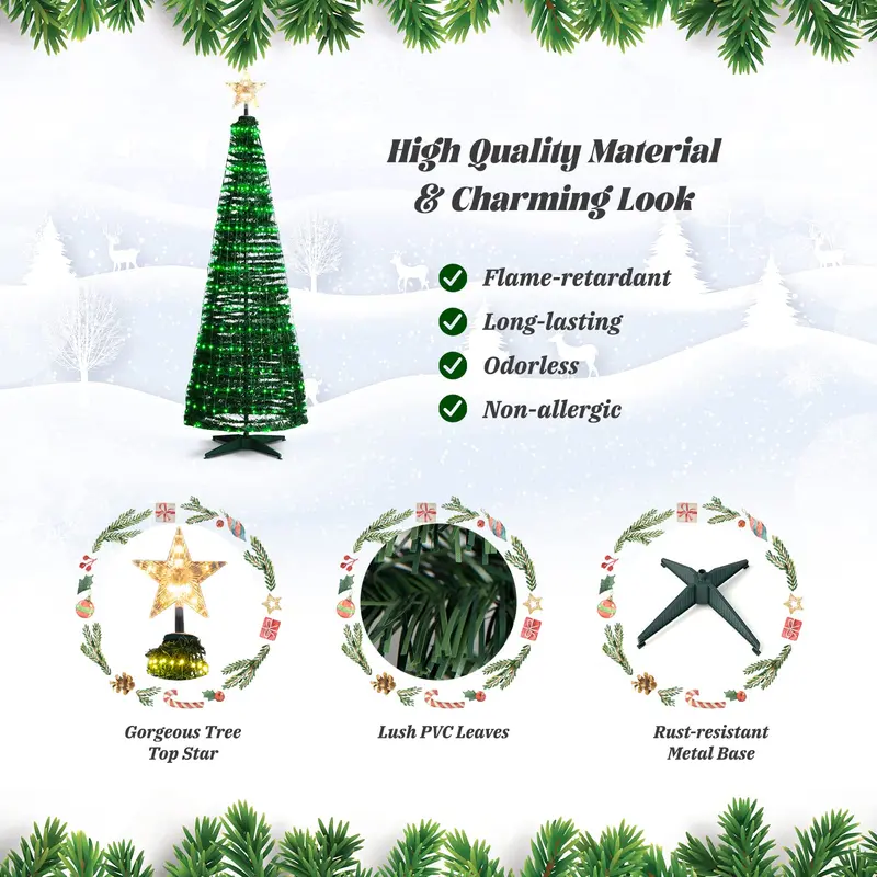 6-Foot Pre-Lit Pop-Up Christmas Tree – Collapsible Xmas Display with 282 RGB LED Lights