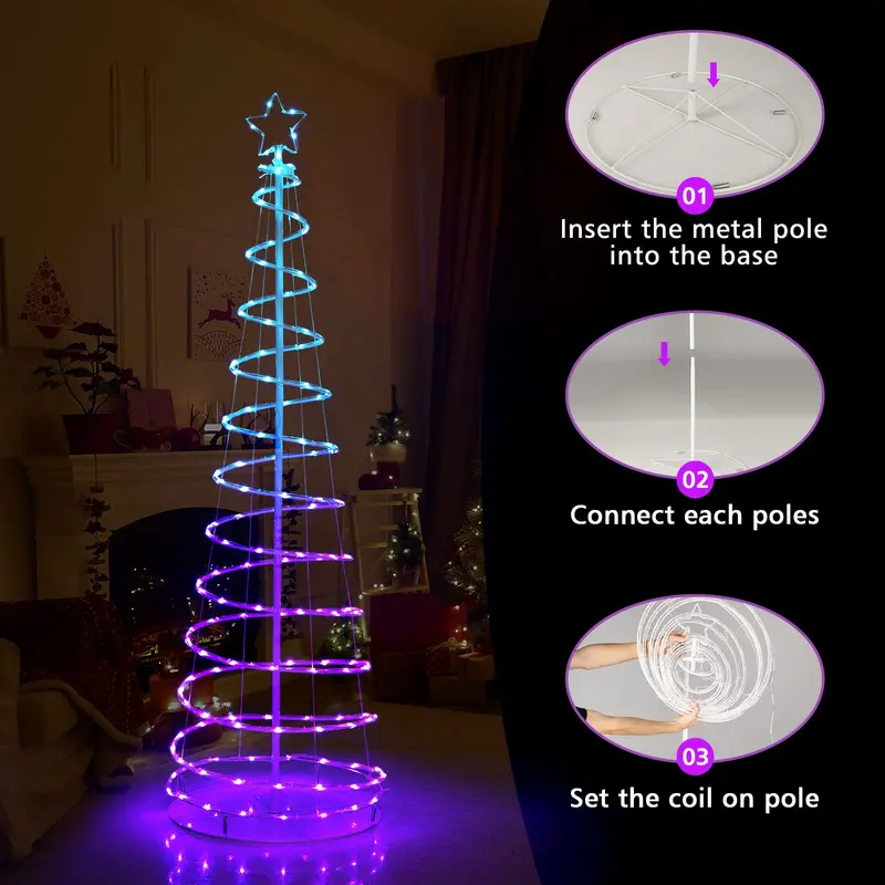 6-Foot Pre-Lit Spiral Christmas Tree – Festive Indoor/Outdoor Decor with 135 Warm White LEDs