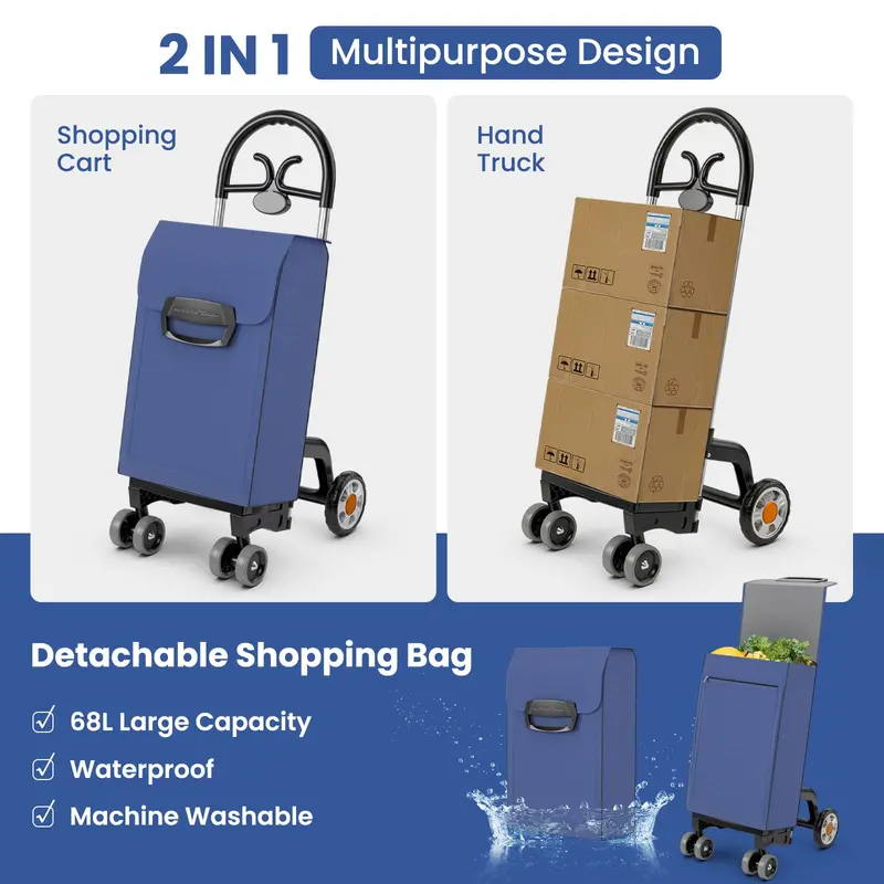 6-Wheel Expandable Grocery Cart — Heavy-Duty Folding Shopping Trolley with Reinforced Frame 2