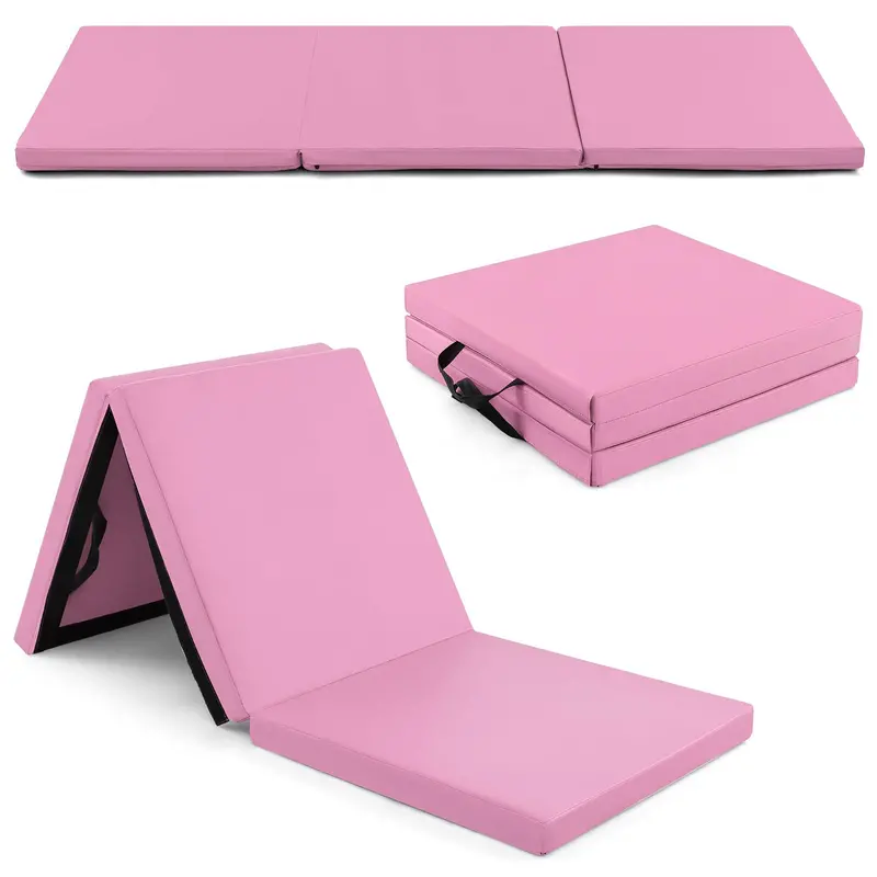 6' × 2' Tri-Fold Exercise Mat – 2-Inch Firm Foam Tumbling Surface with Seamless Integrated Handles