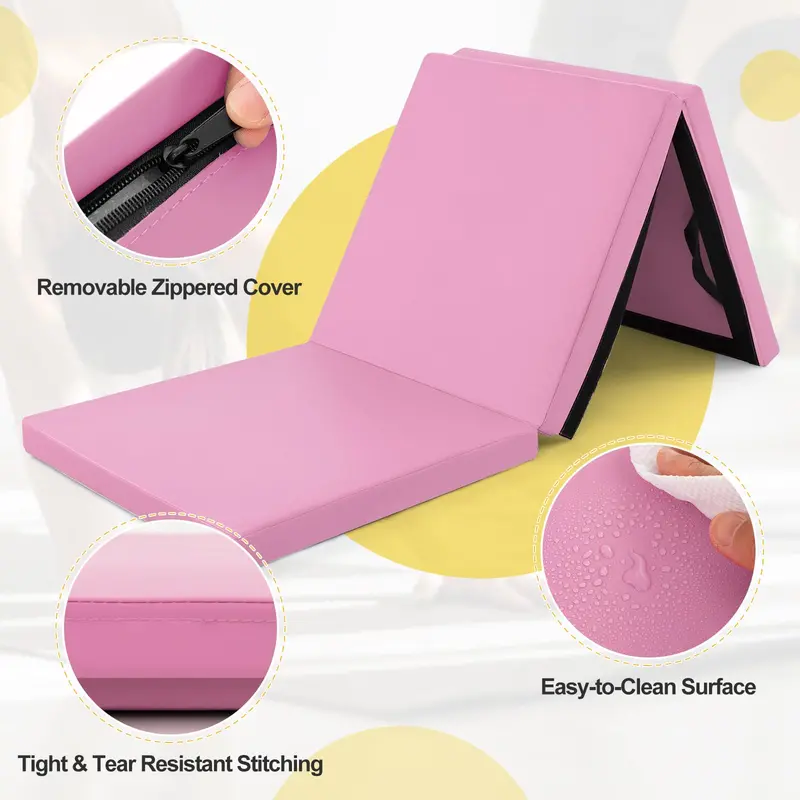 6' × 2' Tri-Fold Exercise Mat – 2-Inch Firm Foam Tumbling Surface with Seamless Integrated Handles