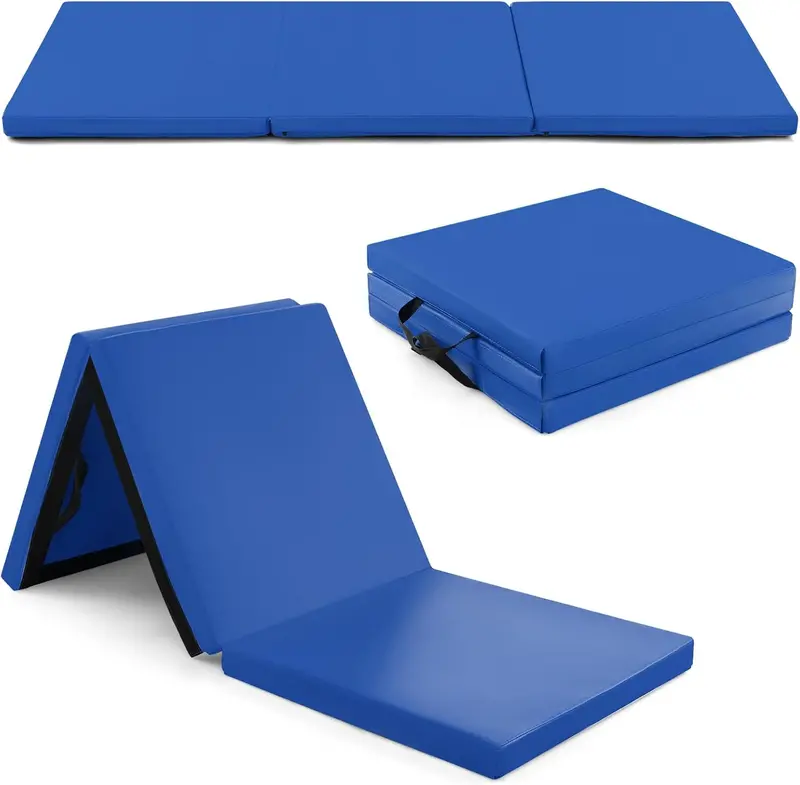 6' × 2' Tri-Fold Exercise Mat – 2-Inch Firm Foam Tumbling Surface with Seamless Integrated Handles