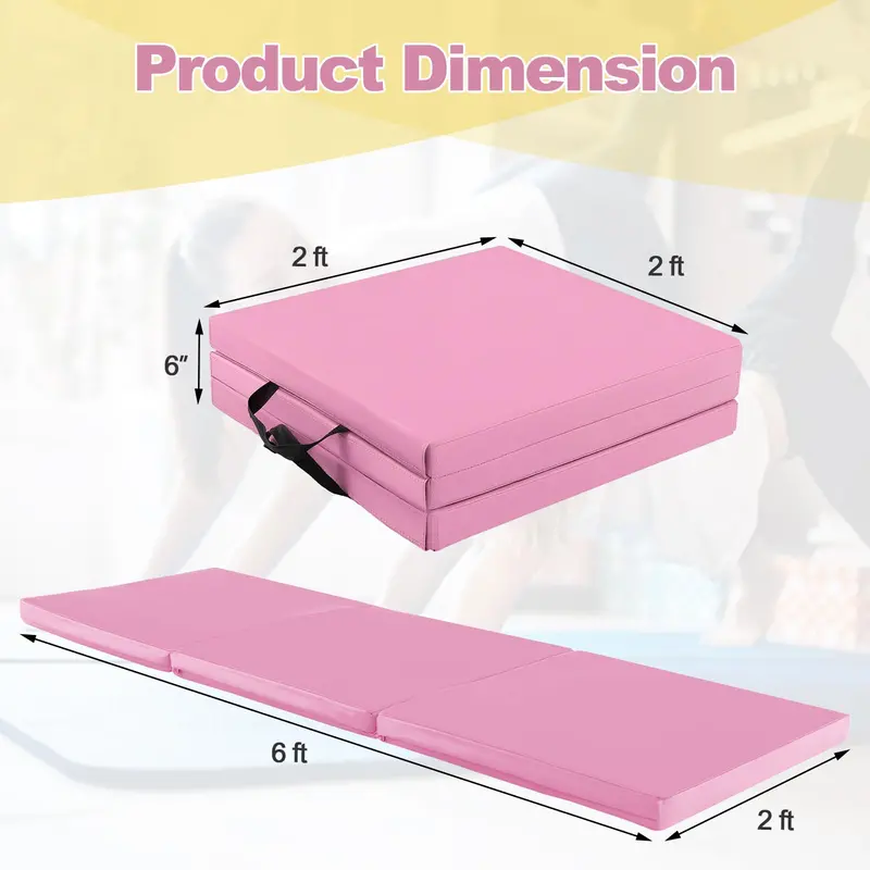 6' × 2' Tri-Fold Exercise Mat – 2-Inch Firm Foam Tumbling Surface with Seamless Integrated Handles