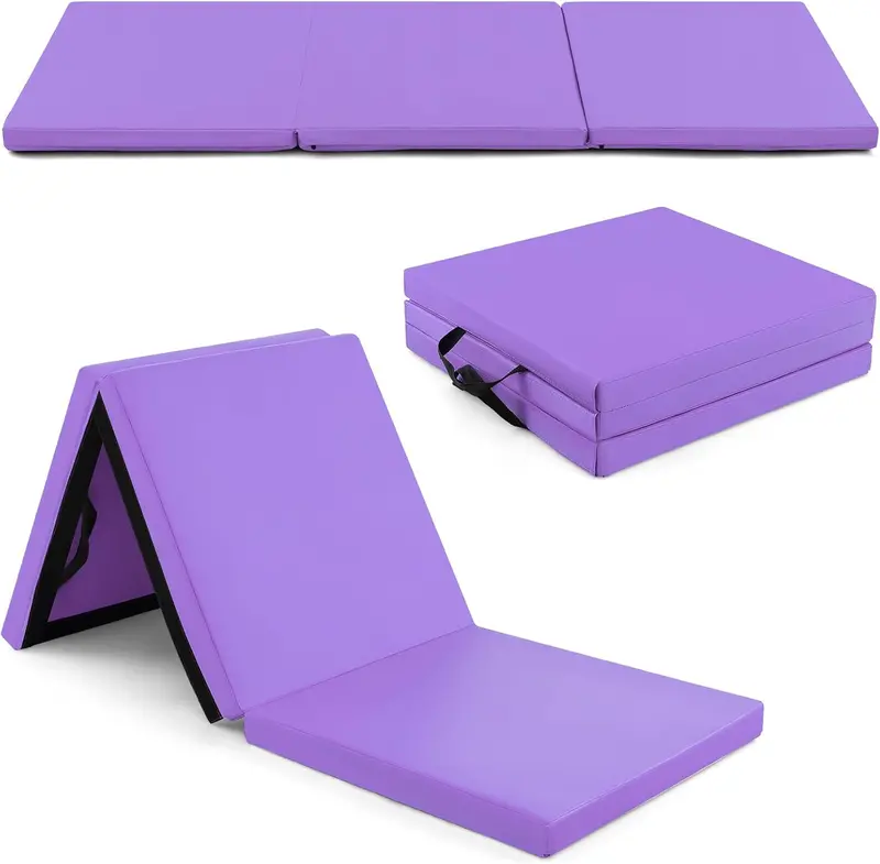 6' × 2' Tri-Fold Exercise Mat – 2-Inch Firm Foam Tumbling Surface with Seamless Integrated Handles