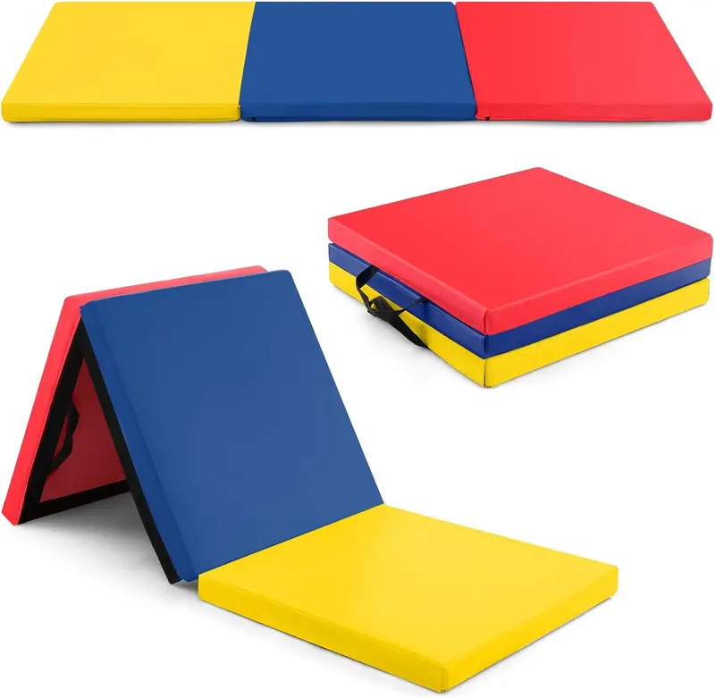 6' × 2' Tri-Fold Exercise Mat – 2-Inch Firm Foam Tumbling Surface with Seamless Integrated Handles
