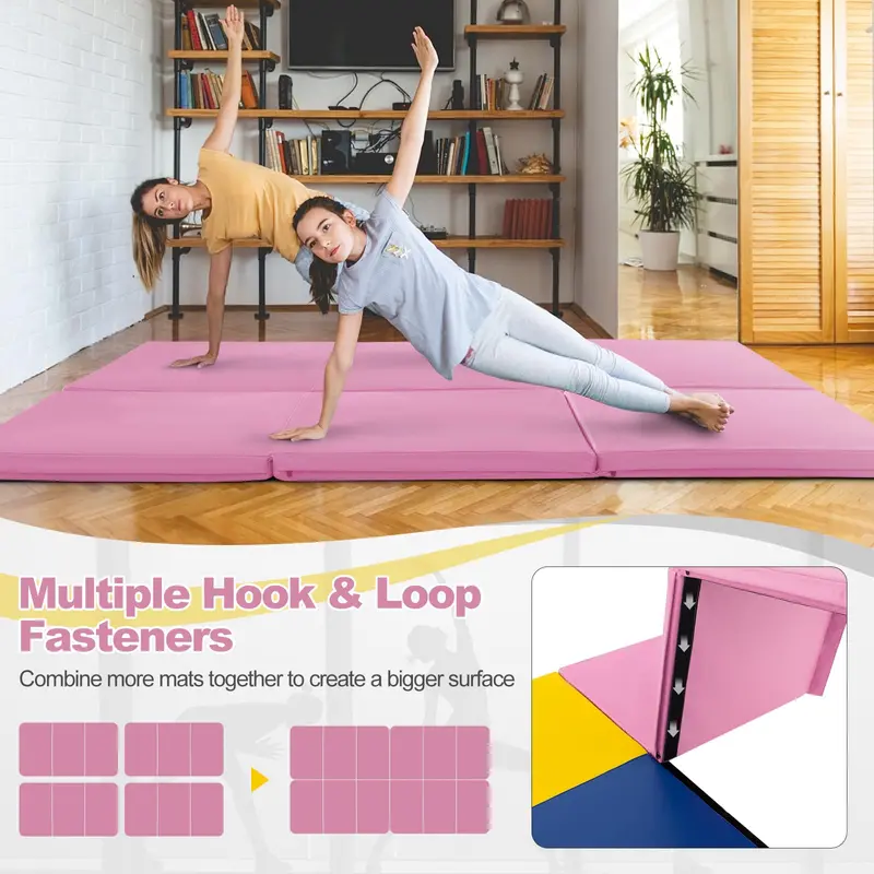6' × 2' Tri-Fold Exercise Mat – 2-Inch Firm Foam Tumbling Surface with Seamless Integrated Handles