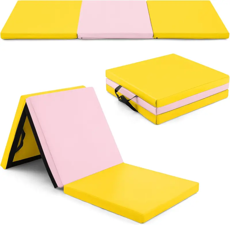 6' × 2' Tri-Fold Exercise Mat – 2-Inch Firm Foam Tumbling Surface with Seamless Integrated Handles