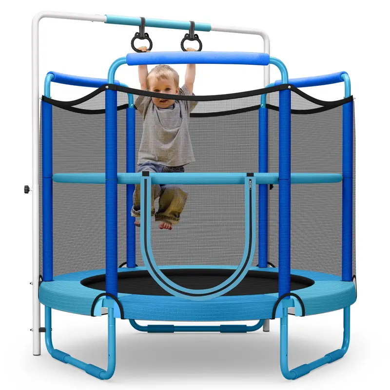 60-Inch Enclosed Kids’ Trampoline – Safety Netted Bouncing Mat with Reinforced Steel Frame