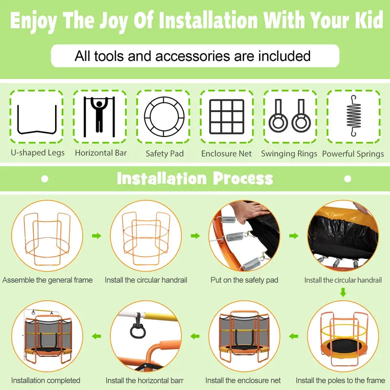 60-Inch Enclosed Kids’ Trampoline – Safety Netted Bouncing Mat with Reinforced Steel Frame