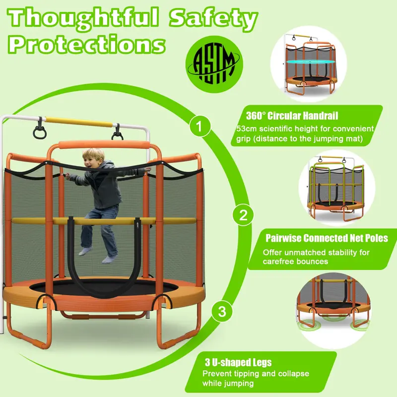 60-Inch Enclosed Kids’ Trampoline – Safety Netted Bouncing Mat with Reinforced Steel Frame