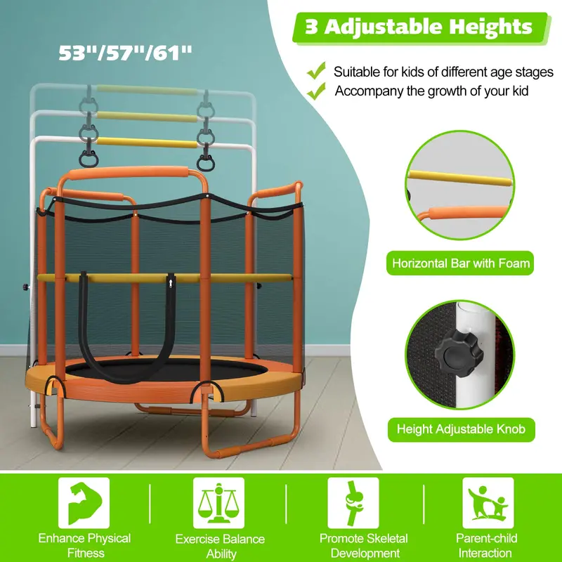 60-Inch Enclosed Kids’ Trampoline – Safety Netted Bouncing Mat with Reinforced Steel Frame