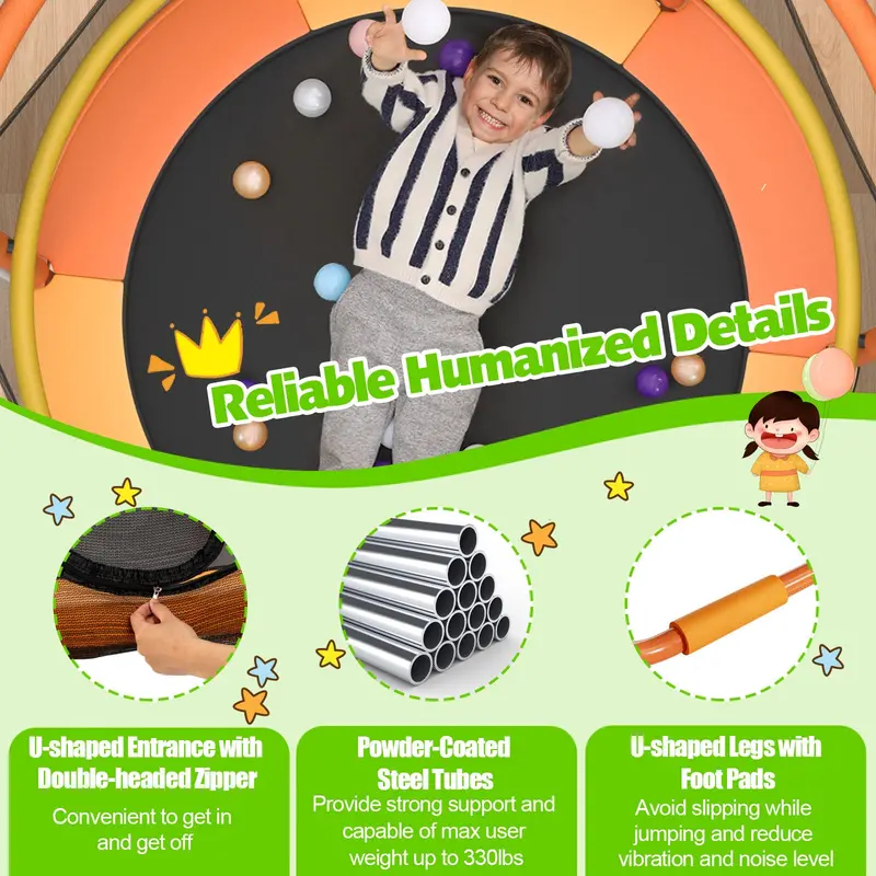 60-Inch Enclosed Kids’ Trampoline – Safety Netted Bouncing Mat with Reinforced Steel Frame