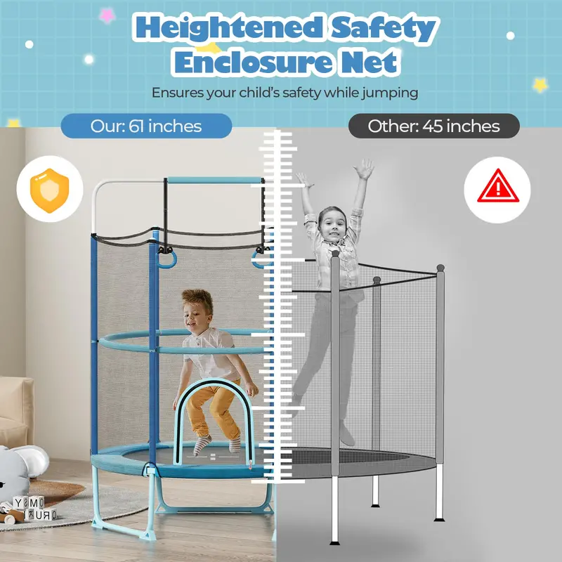 60-Inch Toddler-Safe Trampoline with Adjustable 3-in-1 Play Configuration