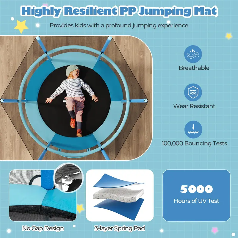 60-Inch Toddler-Safe Trampoline with Adjustable 3-in-1 Play Configuration