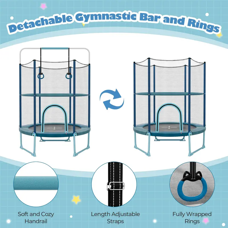 60-Inch Toddler-Safe Trampoline with Adjustable 3-in-1 Play Configuration