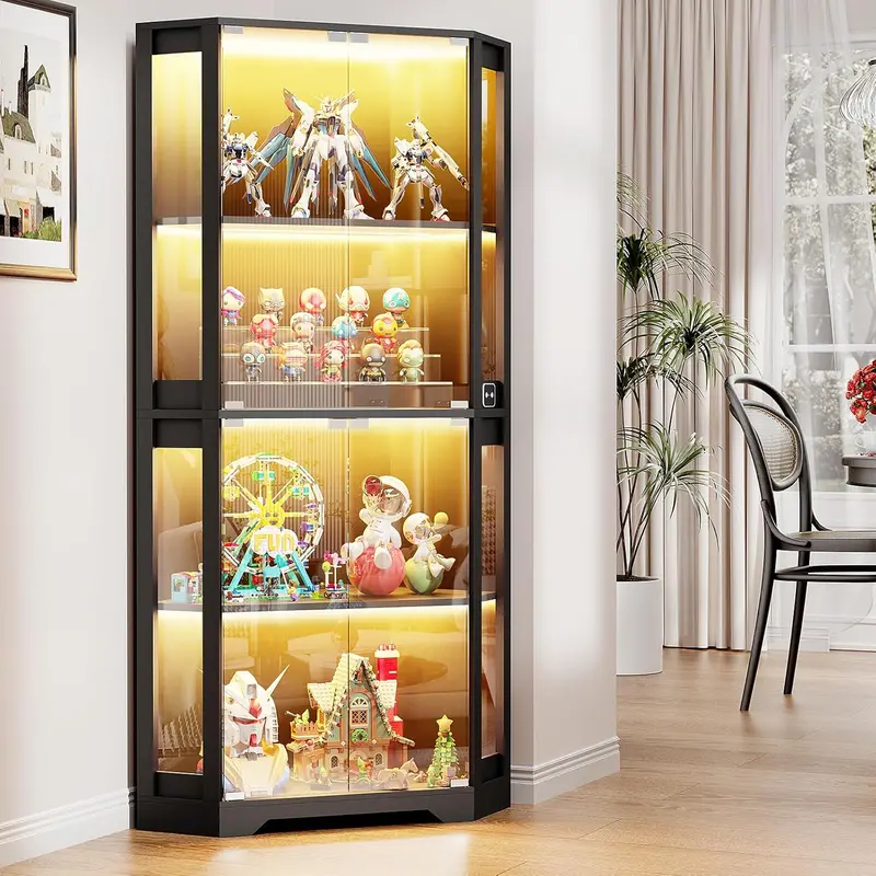 65-Inch Lighted Curio Cabinet – Glass-Door Display Case with Adjustable 3-Color LED Lighting and Motion Sensor 2
