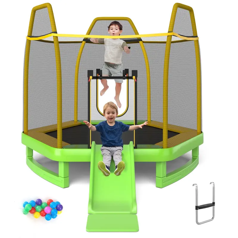 7-Foot Kids’ Trampoline with Built-In Slide — ASTM-Certified Outdoor Play Set