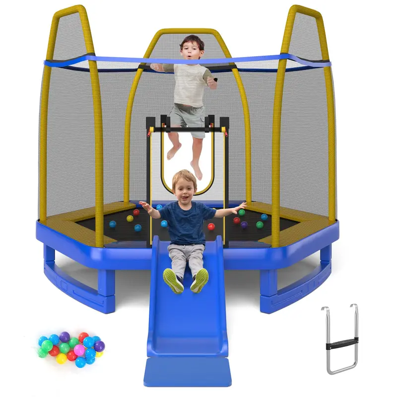 7-Foot Kids’ Trampoline with Built-In Slide — ASTM-Certified Outdoor Play Set