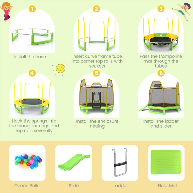 7-Foot Kids’ Trampoline with Built-In Slide — ASTM-Certified Outdoor Play Set