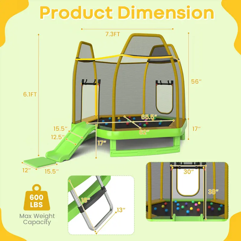 7-Foot Kids’ Trampoline with Built-In Slide — ASTM-Certified Outdoor Play Set