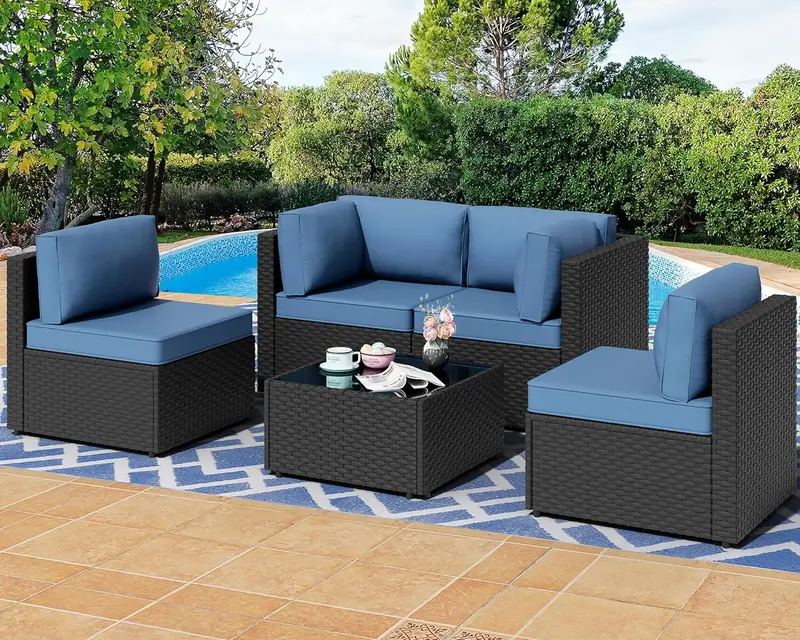 7-Piece Modular Wicker Patio Sectional – Garden-Ready Outdoor Sofa Set with Easy-Care Cushions and Center Coffee Table 2