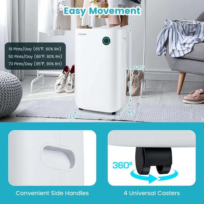 73-Pint Low-Noise Dehumidifier for Large Spaces Up to 4500 Sq. Ft – Auto Shut-Off & 12.5-Gallon Tank